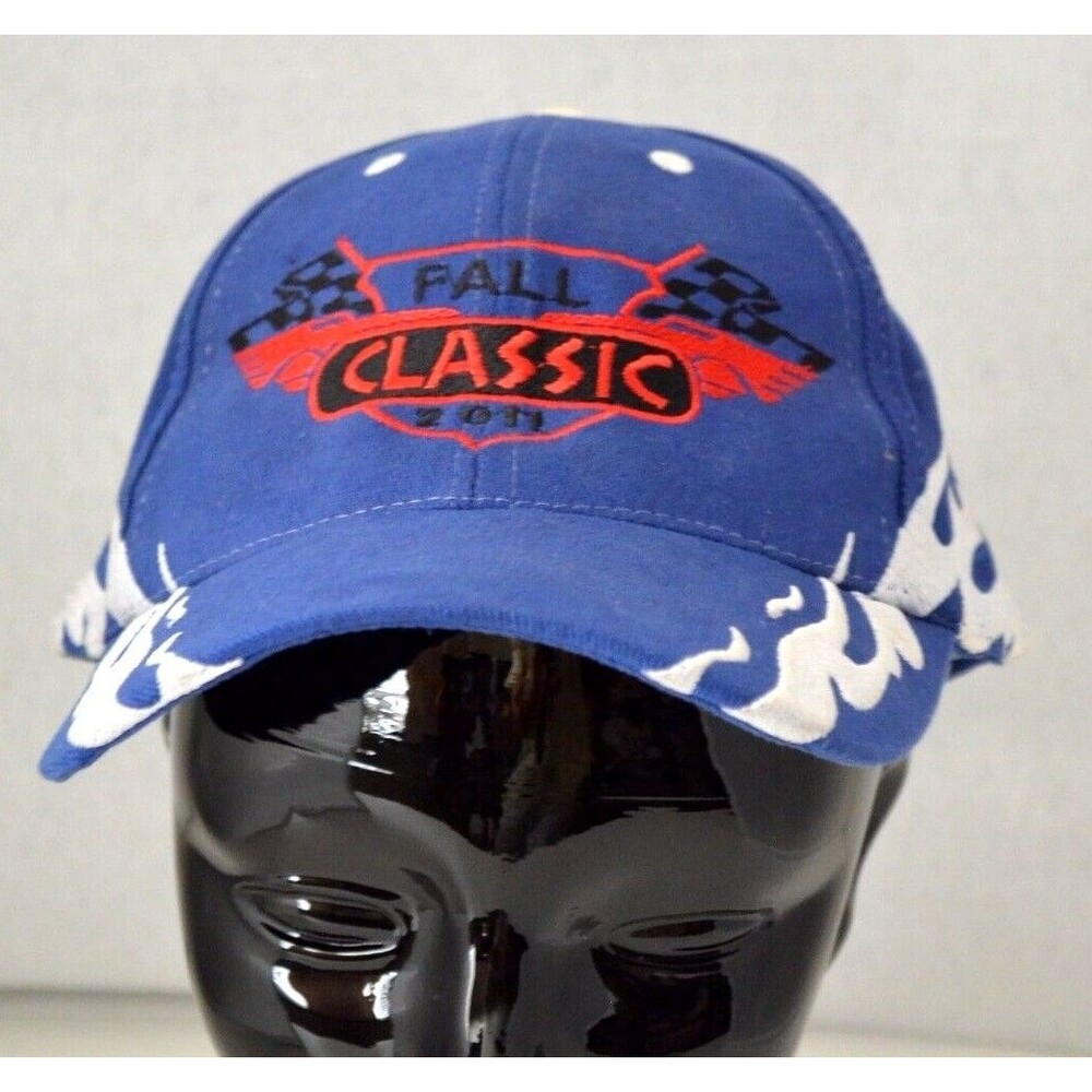 Fall Classic 2011 Blue Cap Hat Embroidered White Flames Flags Racing Cars